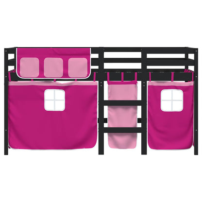 vidaXL Kinderhochbett mit Vorhängen Rosa 80x200 cm Massivholz Kiefer