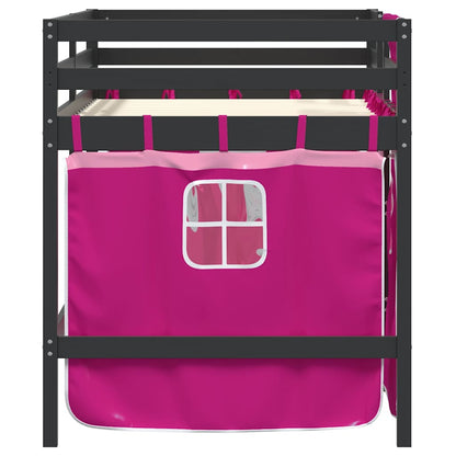 vidaXL Kinderhochbett mit Vorhängen Rosa 80x200 cm Massivholz Kiefer