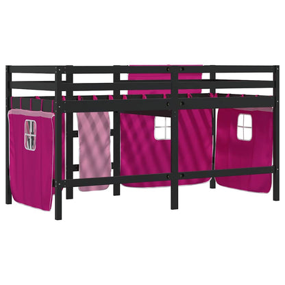 vidaXL Kinderhochbett mit Vorhängen Rosa 80x200 cm Massivholz Kiefer