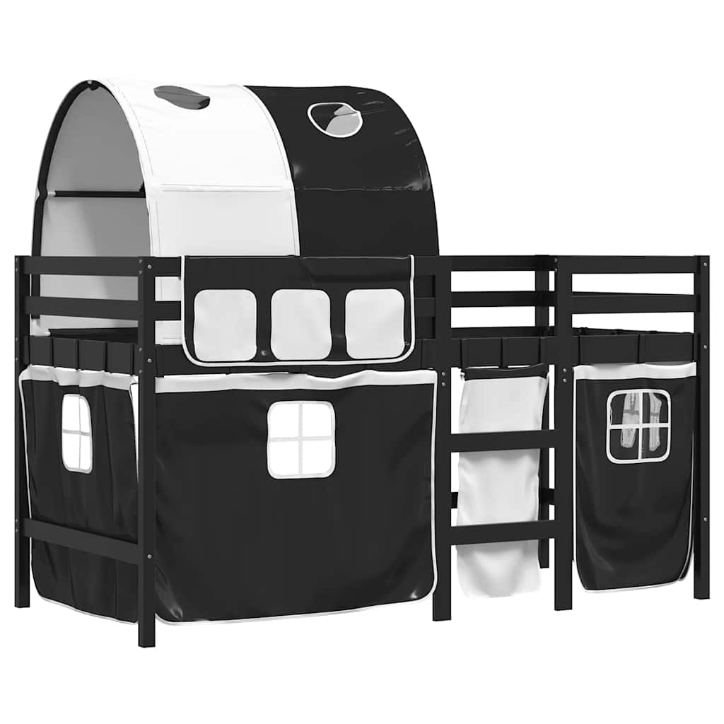 vidaXL Kinderhochbett mit Tunnel Weiß & Schwarz 80x200 cm Kiefernholz