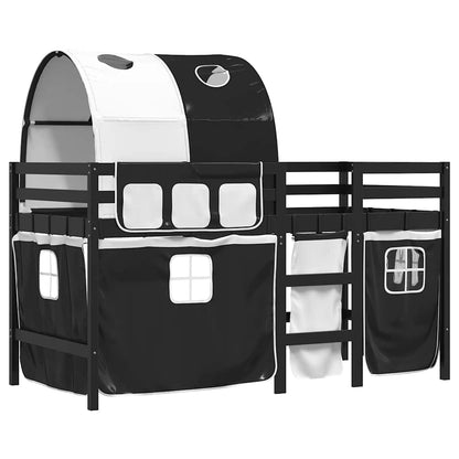 vidaXL Kinderhochbett mit Tunnel Weiß & Schwarz 80x200 cm Kiefernholz