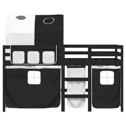 vidaXL Kinderhochbett mit Tunnel Weiß & Schwarz 80x200 cm Kiefernholz