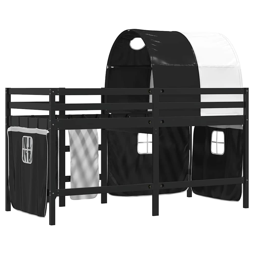 vidaXL Kinderhochbett mit Tunnel Weiß & Schwarz 80x200 cm Kiefernholz