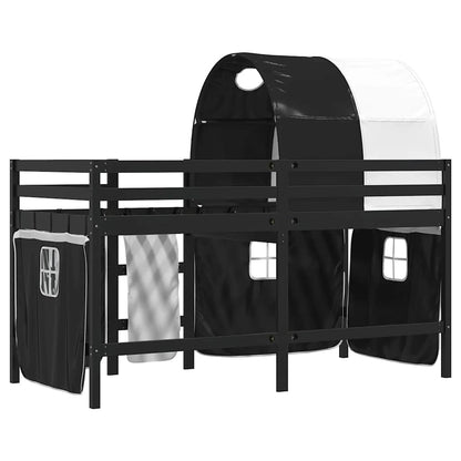 vidaXL Kinderhochbett mit Tunnel Weiß & Schwarz 80x200 cm Kiefernholz