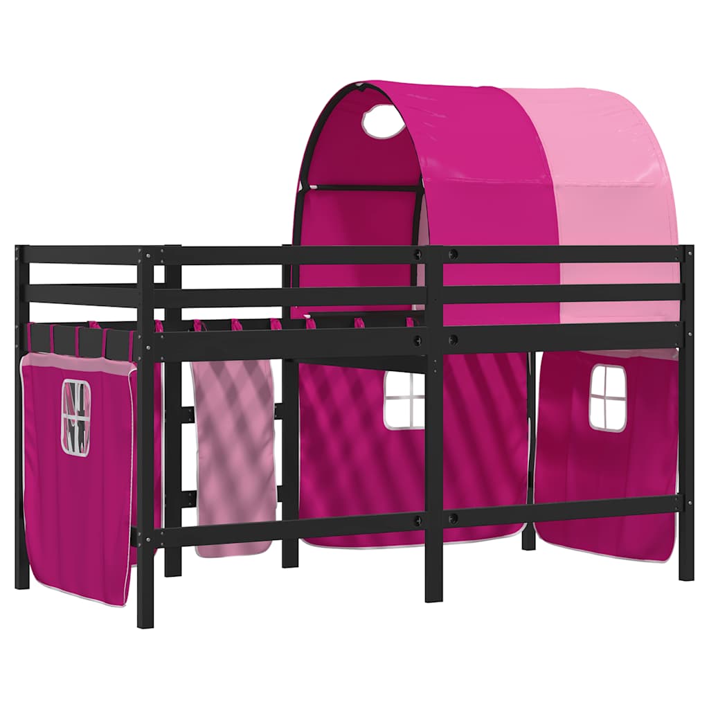 vidaXL Kinderhochbett mit Tunnel Rosa 80x200 cm Massivholz Kiefer
