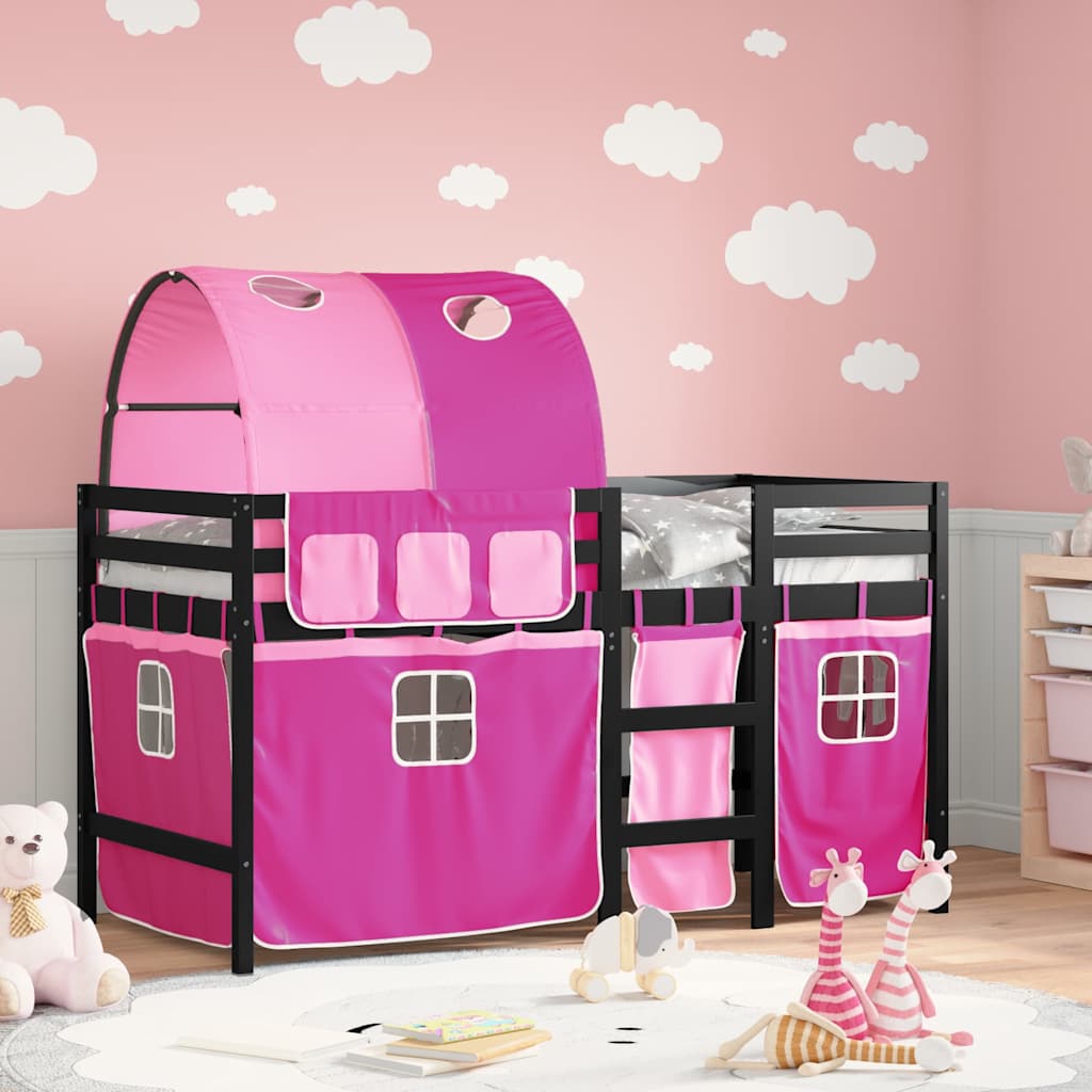 vidaXL Kinderhochbett mit Tunnel Rosa 80x200 cm Massivholz Kiefer
