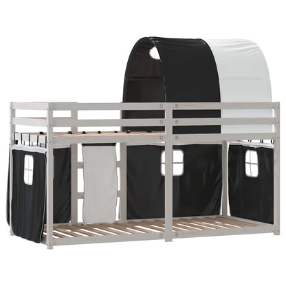 vidaXL Etagenbett mit Vorhängen Weiß & Schwarz 90x190 cm Kiefernholz