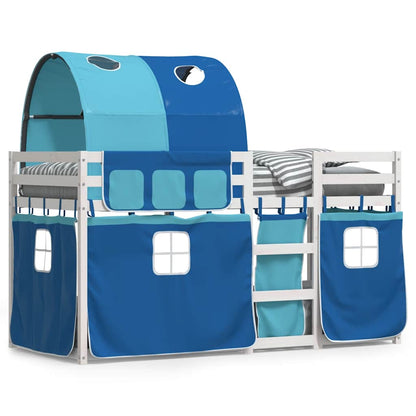 vidaXL Etagenbett mit Vorhängen Blau 90x190 cm Massivholz Kiefer