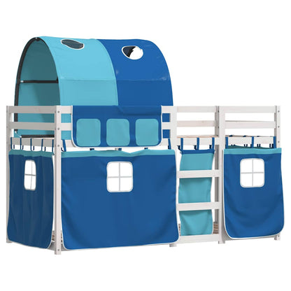 vidaXL Etagenbett mit Vorhängen Blau 90x190 cm Massivholz Kiefer