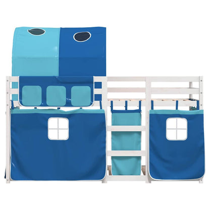 vidaXL Etagenbett mit Vorhängen Blau 90x190 cm Massivholz Kiefer
