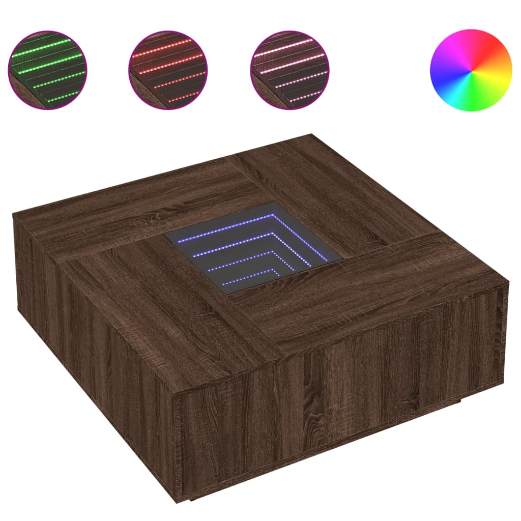 vidaXL Table basse avec LED Infinity aspect chêne marron 100x100x40 cm