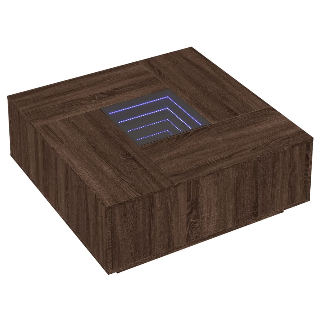 vidaXL Table basse avec LED Infinity aspect chêne marron 100x100x40 cm
