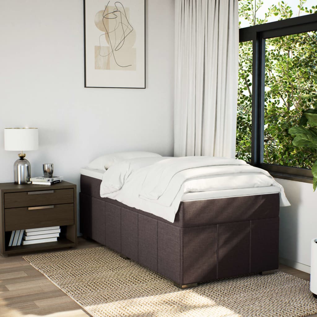 vidaXL Lit boxspring avec matelas Marron foncé 90x200 cm Tissu