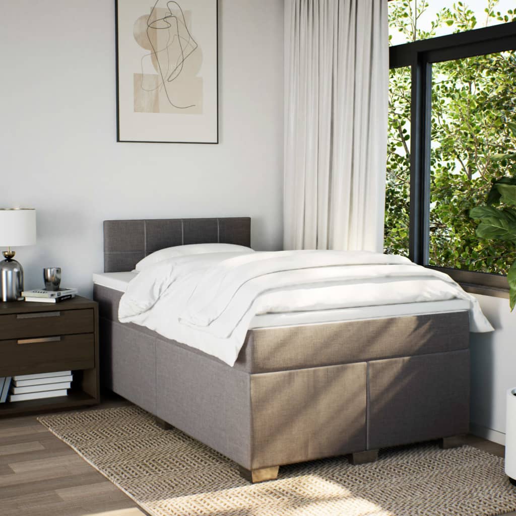 vidaXL Boxspringbett mit Matratze Taupe 120x200 cm Stoff