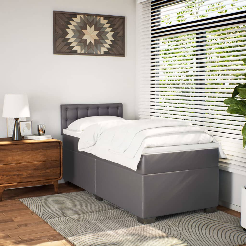vidaXL Boxspringbett mit Matratze Grau 90x200 cm Kunstleder