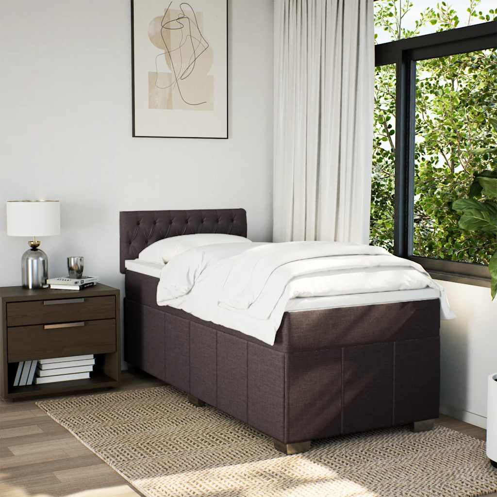 vidaXL Lit boxspring avec matelas Marron foncé 90x200 cm Tissu
