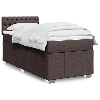vidaXL Lit boxspring avec matelas Marron foncé 90x200 cm Tissu