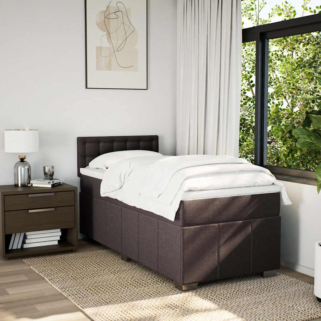 vidaXL Lit boxspring avec matelas Marron foncé 90x200 cm Tissu