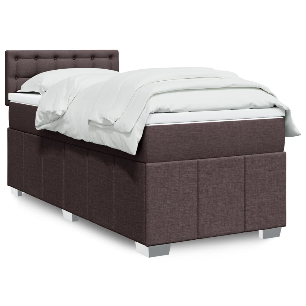 vidaXL Lit boxspring avec matelas Marron foncé 90x200 cm Tissu