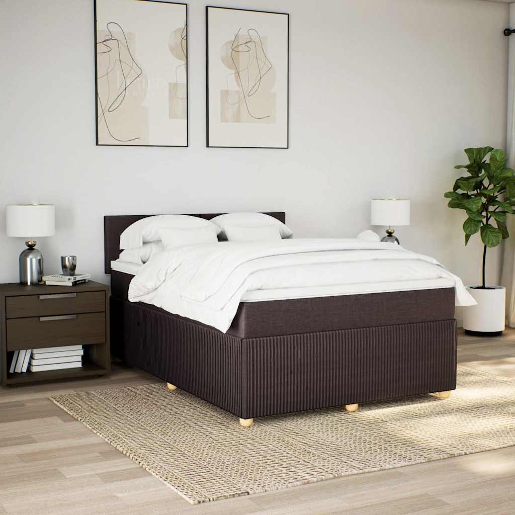 vidaXL Boxspringbett mit Matratze Dunkelbraun 160x200 cm Stoff