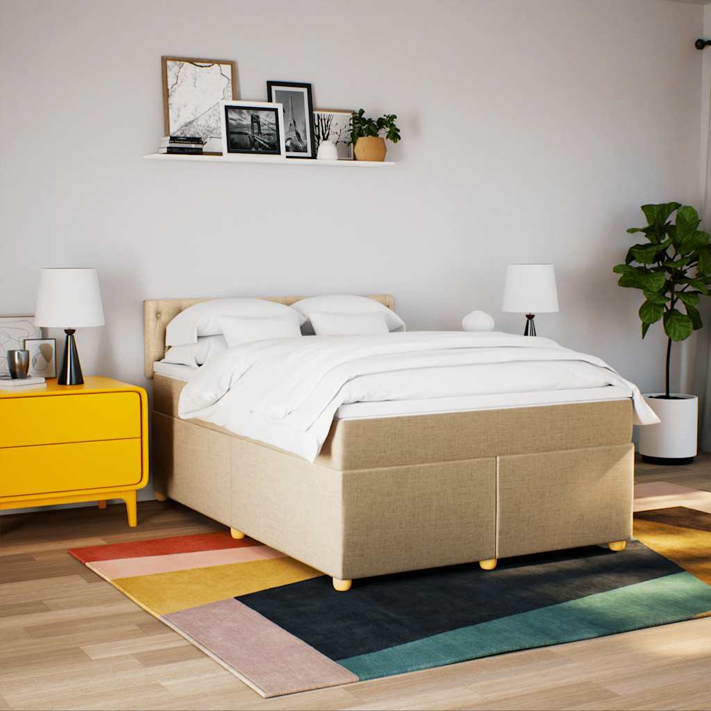 vidaXL Lit coffre avec matelas crème 140x190 cm Tissu
