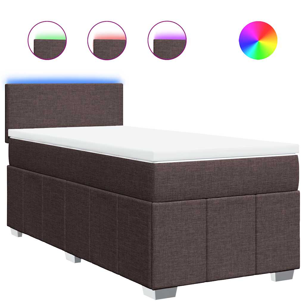 vidaXL Lit boxspring avec matelas Marron foncé 90x200 cm Tissu