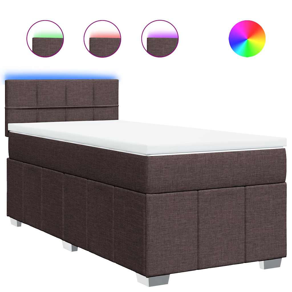 vidaXL Lit boxspring avec matelas Marron foncé 90x200 cm Tissu