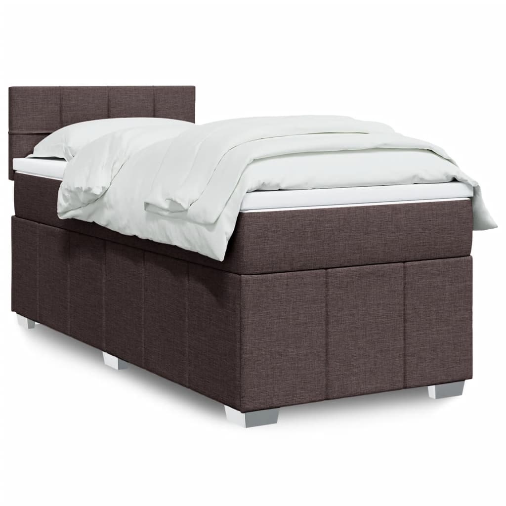 vidaXL Lit boxspring avec matelas Marron foncé 90x200 cm Tissu