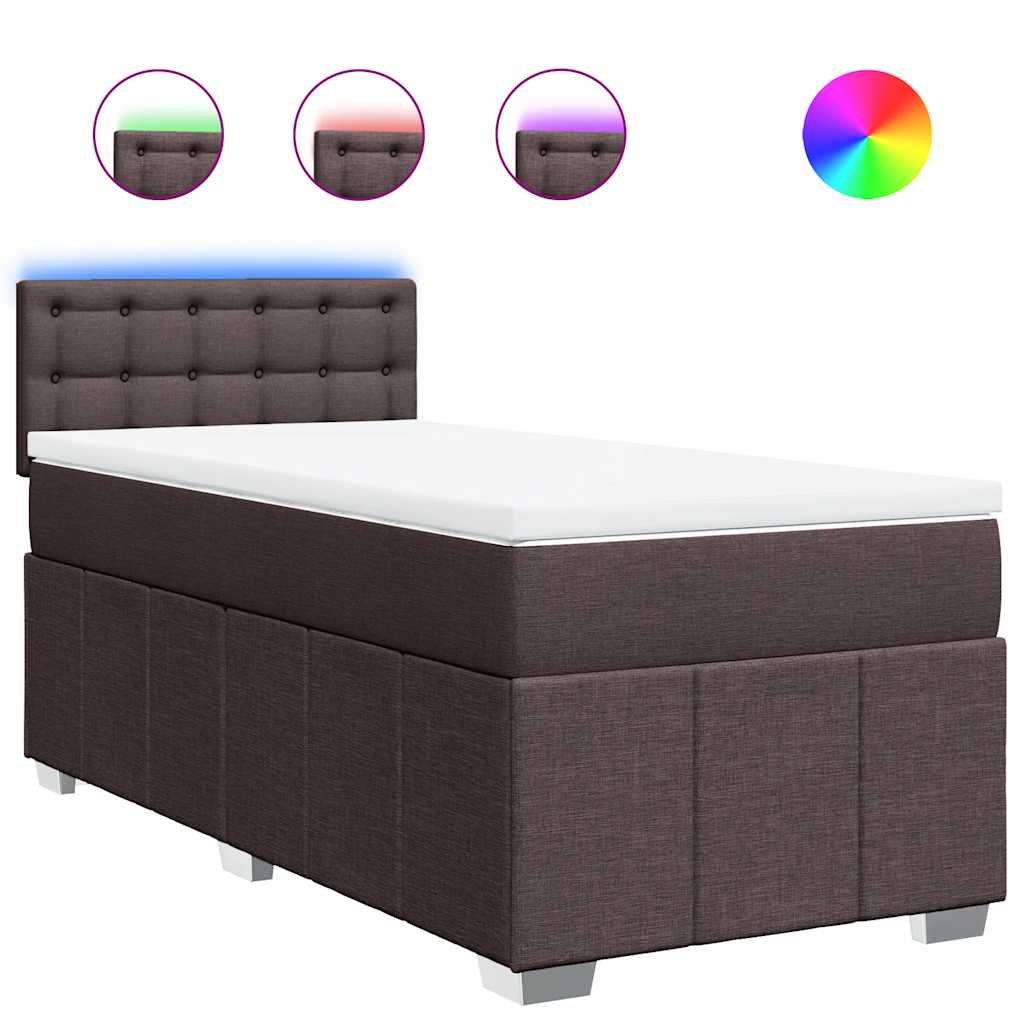 vidaXL Lit boxspring avec matelas Marron foncé 90x200 cm Tissu