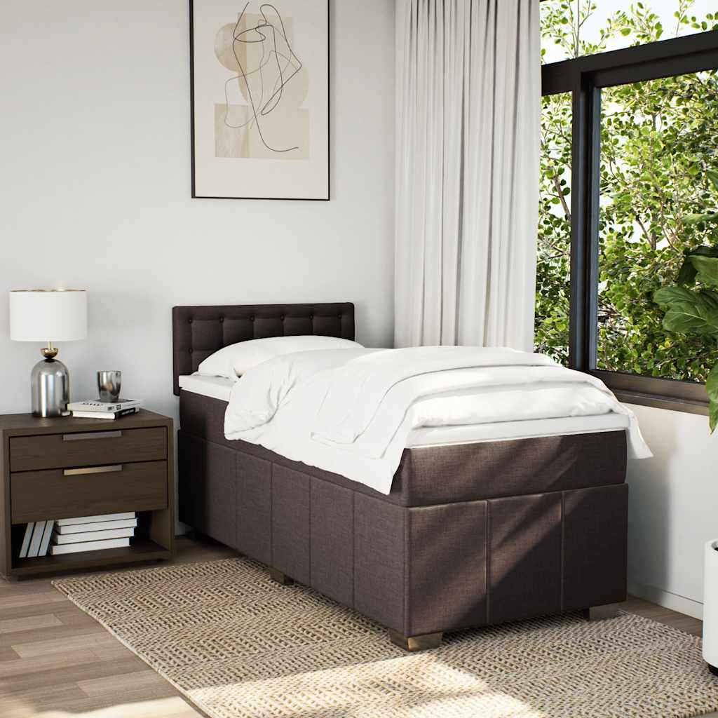 vidaXL Lit boxspring avec matelas Marron foncé 90x200 cm Tissu