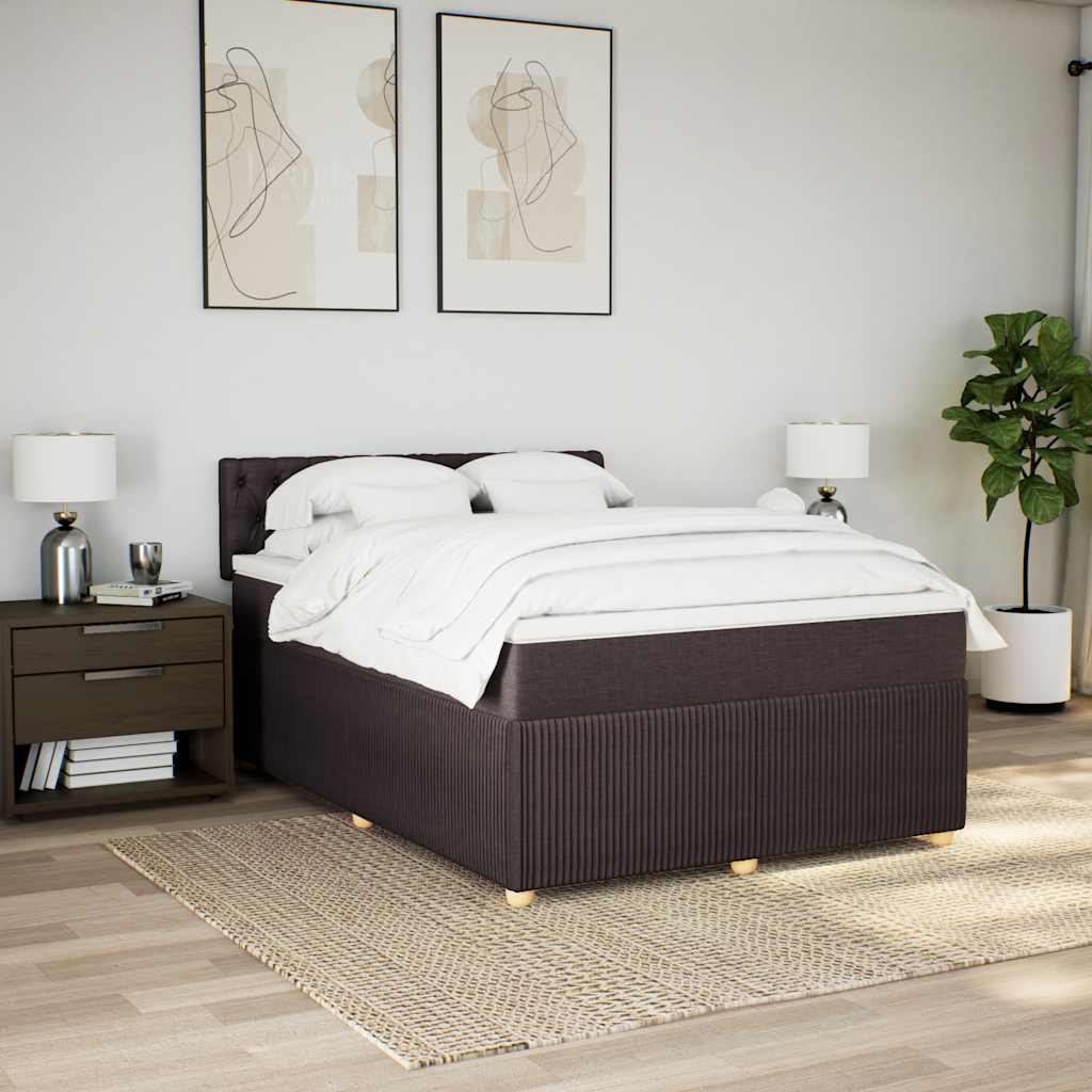 vidaXL Lit tapissier avec matelas Marron foncé 140x200 cm Tissu