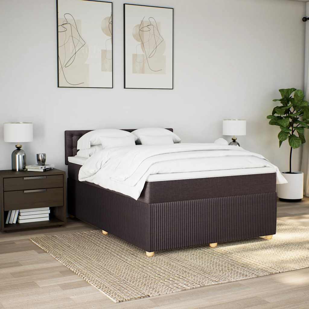 vidaXL Lit tapissier avec matelas Marron foncé 160x200 cm Tissu