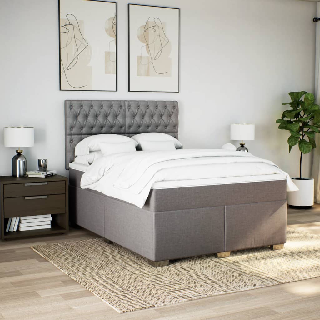 vidaXL Boxspringbett mit Matratze Taupe 140x200 cm Stoff