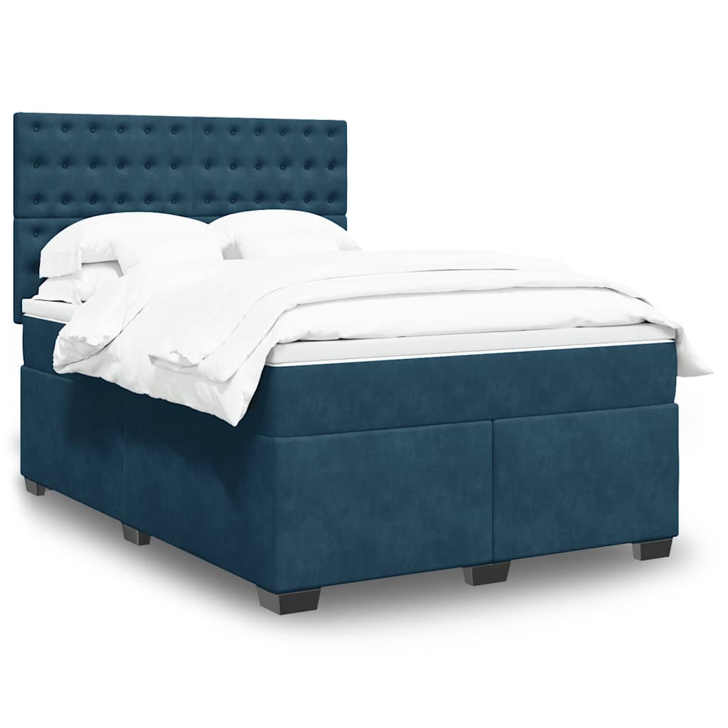 Boxspringbett mit Matratze Blau 140x190 cm Samt