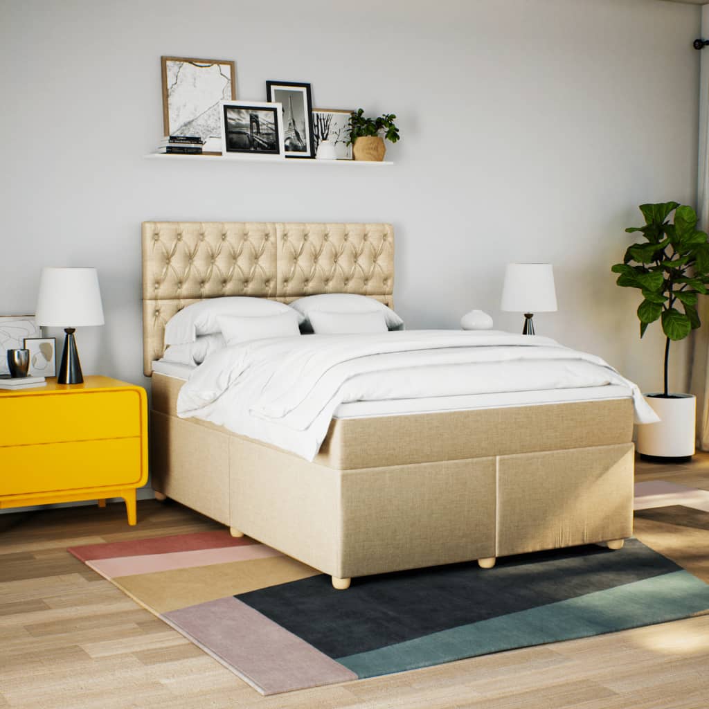 vidaXL Lit coffre avec matelas crème 140x190 cm Tissu