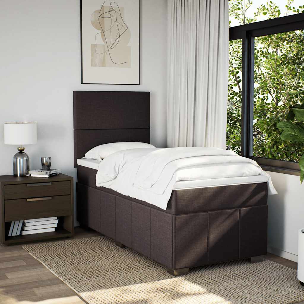 vidaXL Lit boxspring avec matelas Marron foncé 90x200 cm Tissu