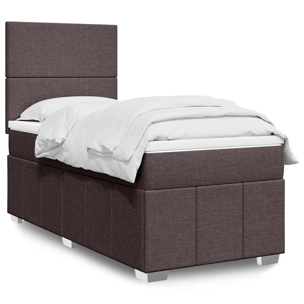 vidaXL Lit boxspring avec matelas Marron foncé 90x200 cm Tissu
