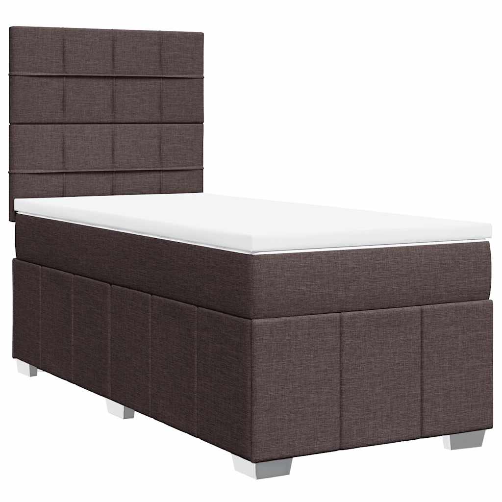 vidaXL Lit boxspring avec matelas Marron foncé 90x200 cm Tissu