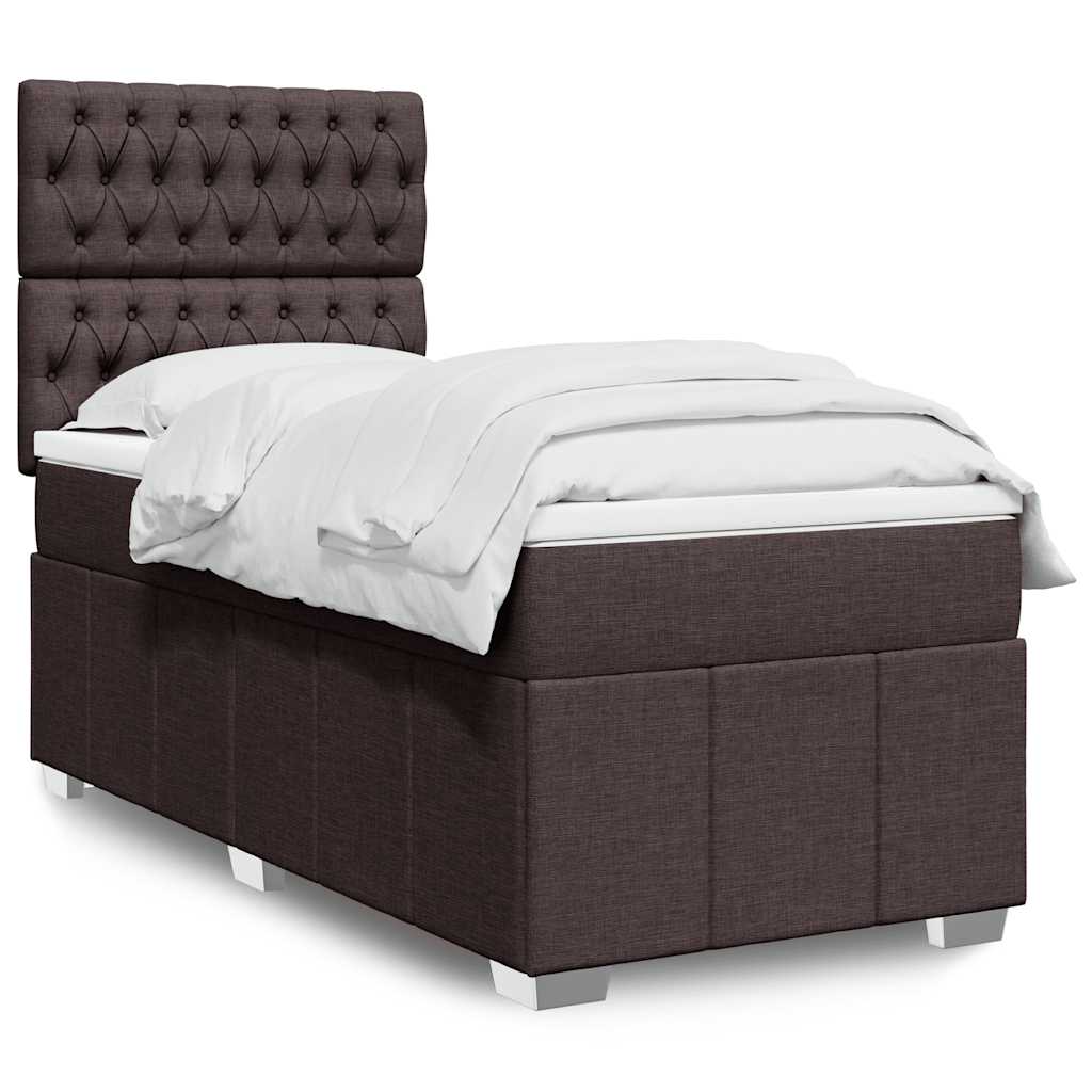 vidaXL Lit boxspring avec matelas Marron foncé 90x200 cm Tissu