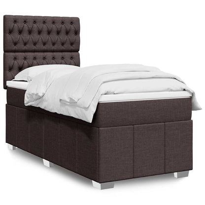vidaXL Lit boxspring avec matelas Marron foncé 90x200 cm Tissu