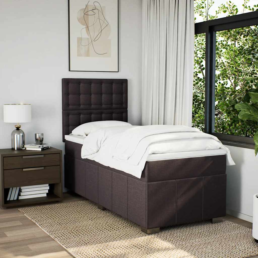vidaXL Lit boxspring avec matelas Marron foncé 90x200 cm Tissu