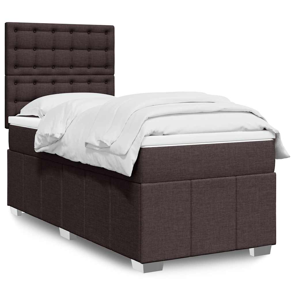 vidaXL Lit boxspring avec matelas Marron foncé 90x200 cm Tissu