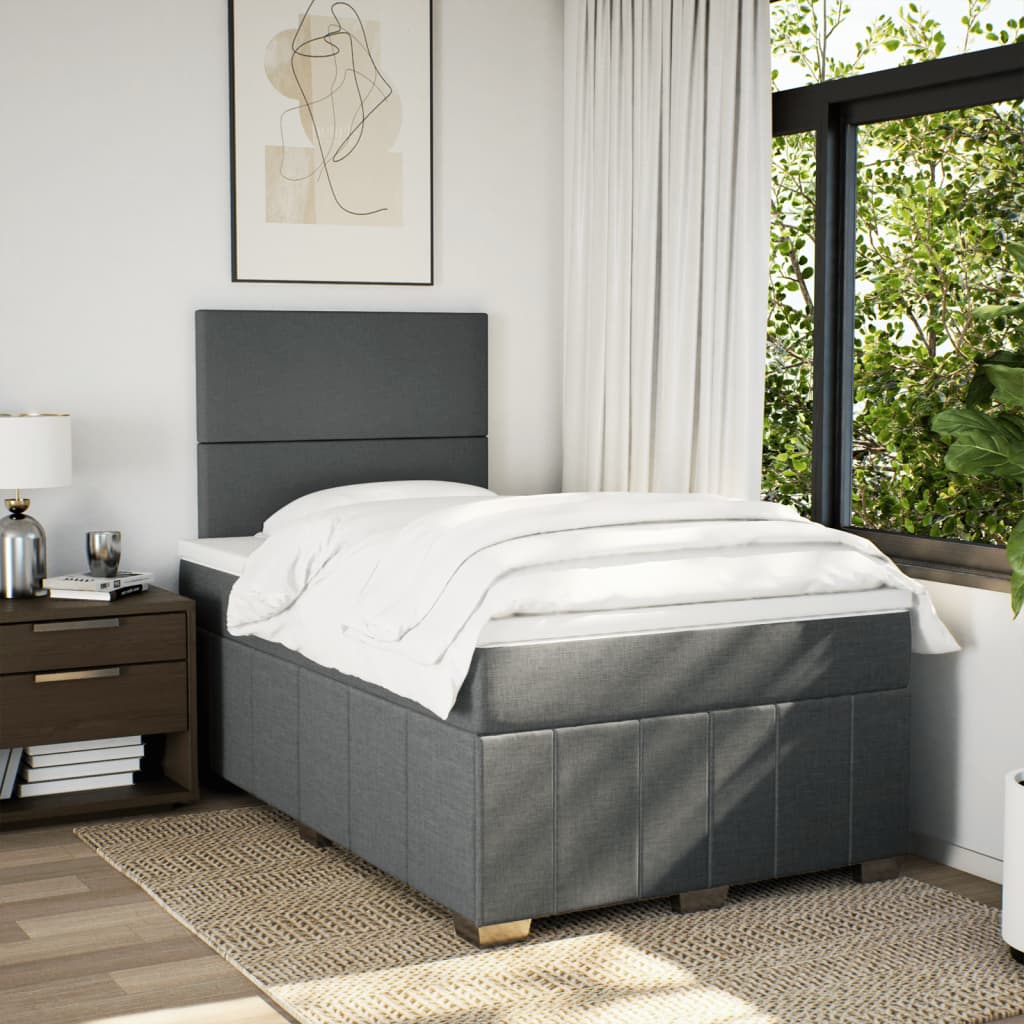 vidaXL Boxspringbett mit Matratze Dunkelgrau 120x190 cm Stoff