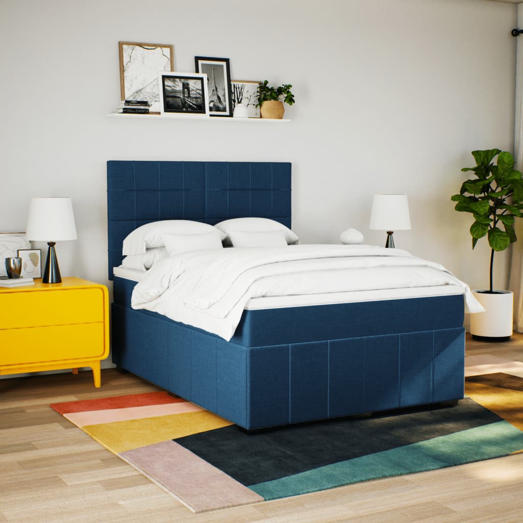 vidaXL Lit coffre tapissier avec matelas Bleu 160x200 cm Tissu