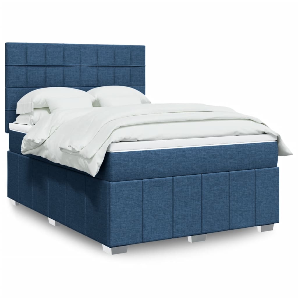 vidaXL Lit coffre tapissier avec matelas Bleu 160x200 cm Tissu