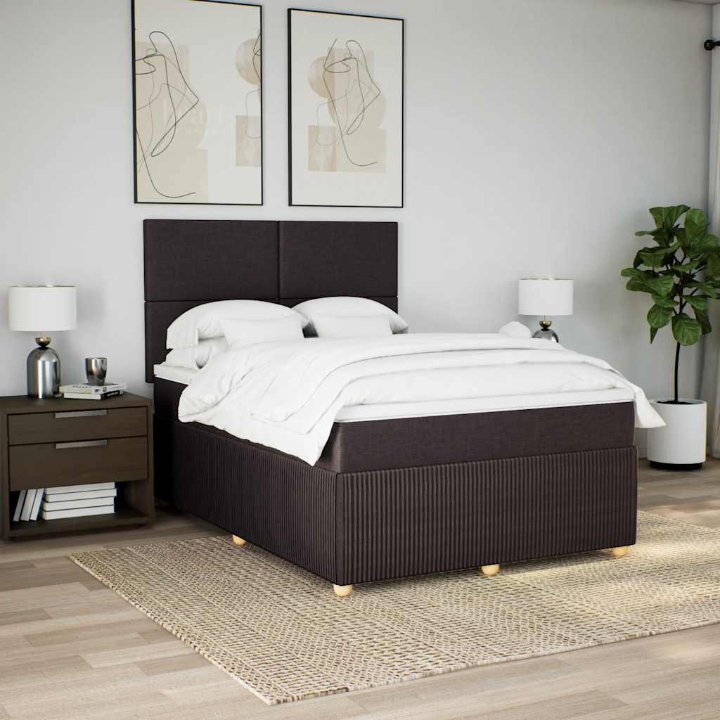 vidaXL Lit tapissier avec matelas Marron foncé 140x200 cm Tissu