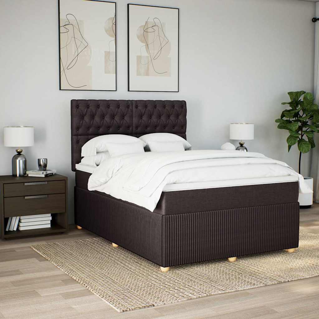 vidaXL Lit tapissier avec matelas Marron foncé 140x200 cm Tissu