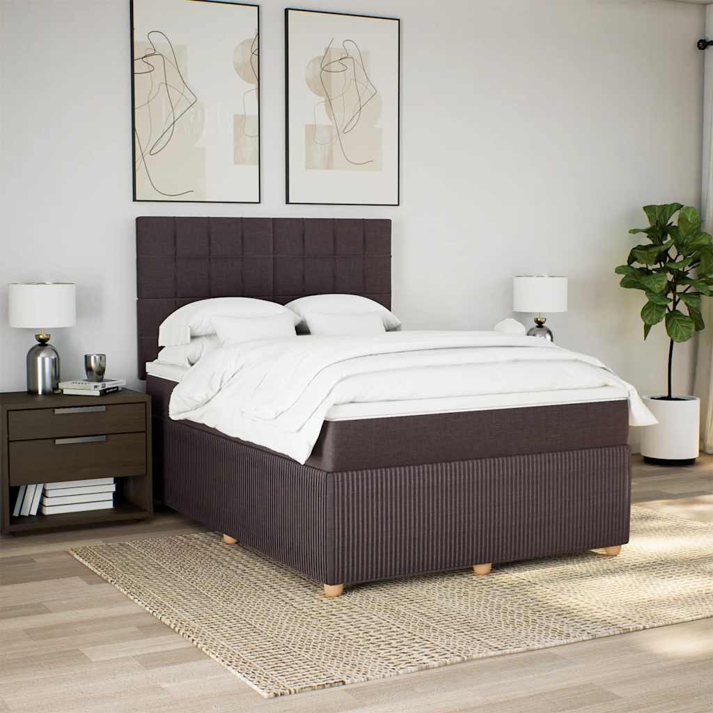vidaXL Boxspringbett mit Matratze Dunkelbraun 160x200 cm Stoff