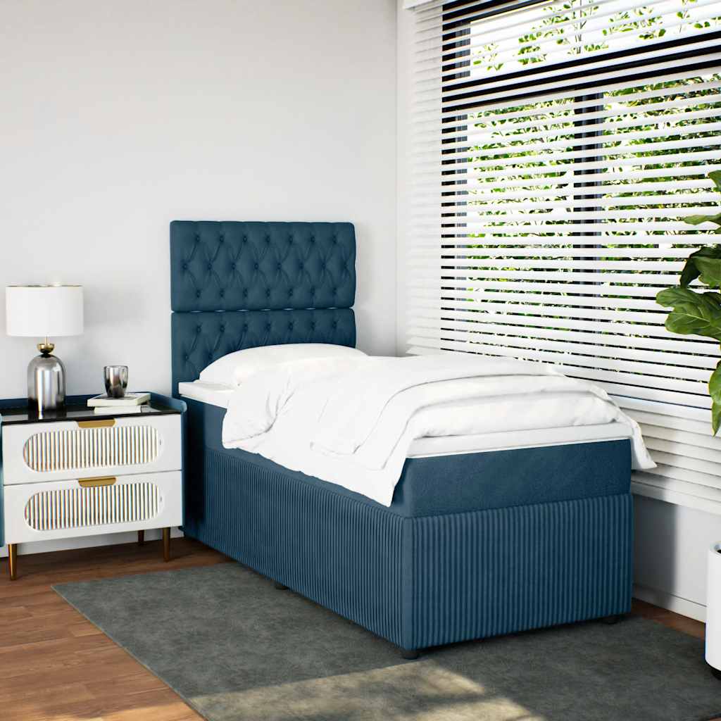 vidaXL Boxspringbett mit Matratze Dunkelblau 80x200 cm Samt