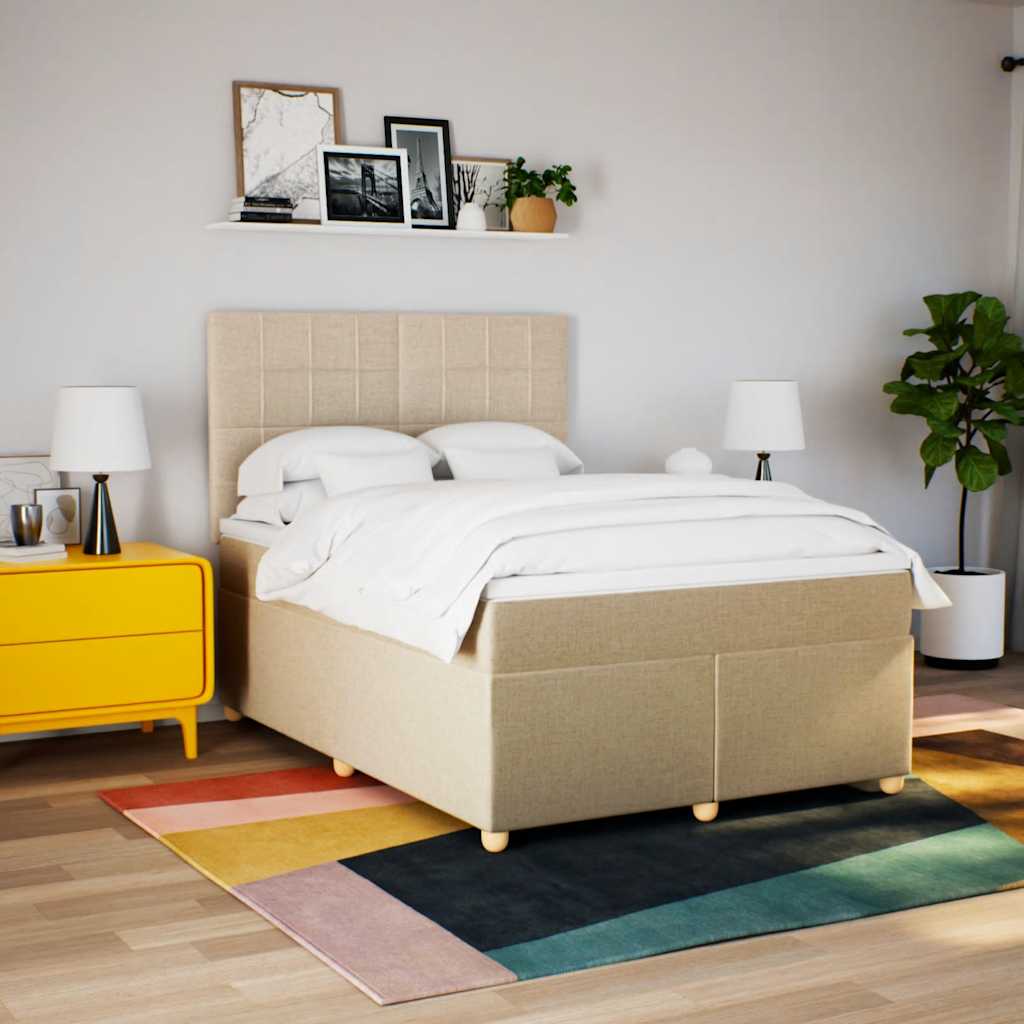 vidaXL Lit coffre avec matelas crème 140x190 cm Tissu